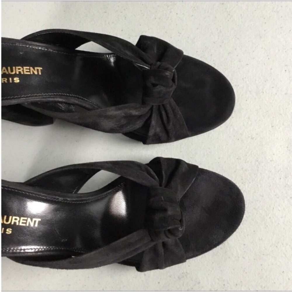 SAINT LAURENT AUTHENTIC LÓBULO 100 mm SUEDE MULE SANDALS NERO EURO SIZE 38.5B - Picture 8 of 16